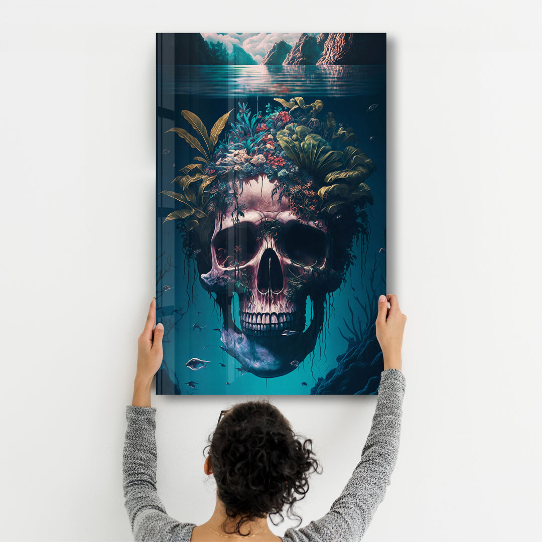 ・"Skull in the Secret Sea"・Secret World Collection Glass Wall Art - ArtDesigna Glass Printing Wall Art
