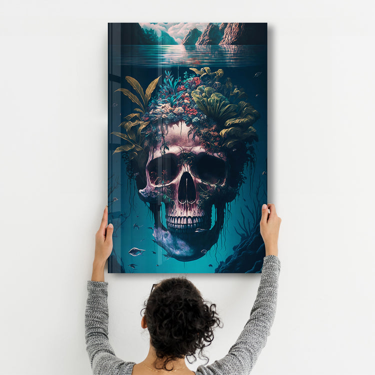 ・"Skull in the Secret Sea"・Secret World Collection Glass Wall Art - ArtDesigna Glass Printing Wall Art