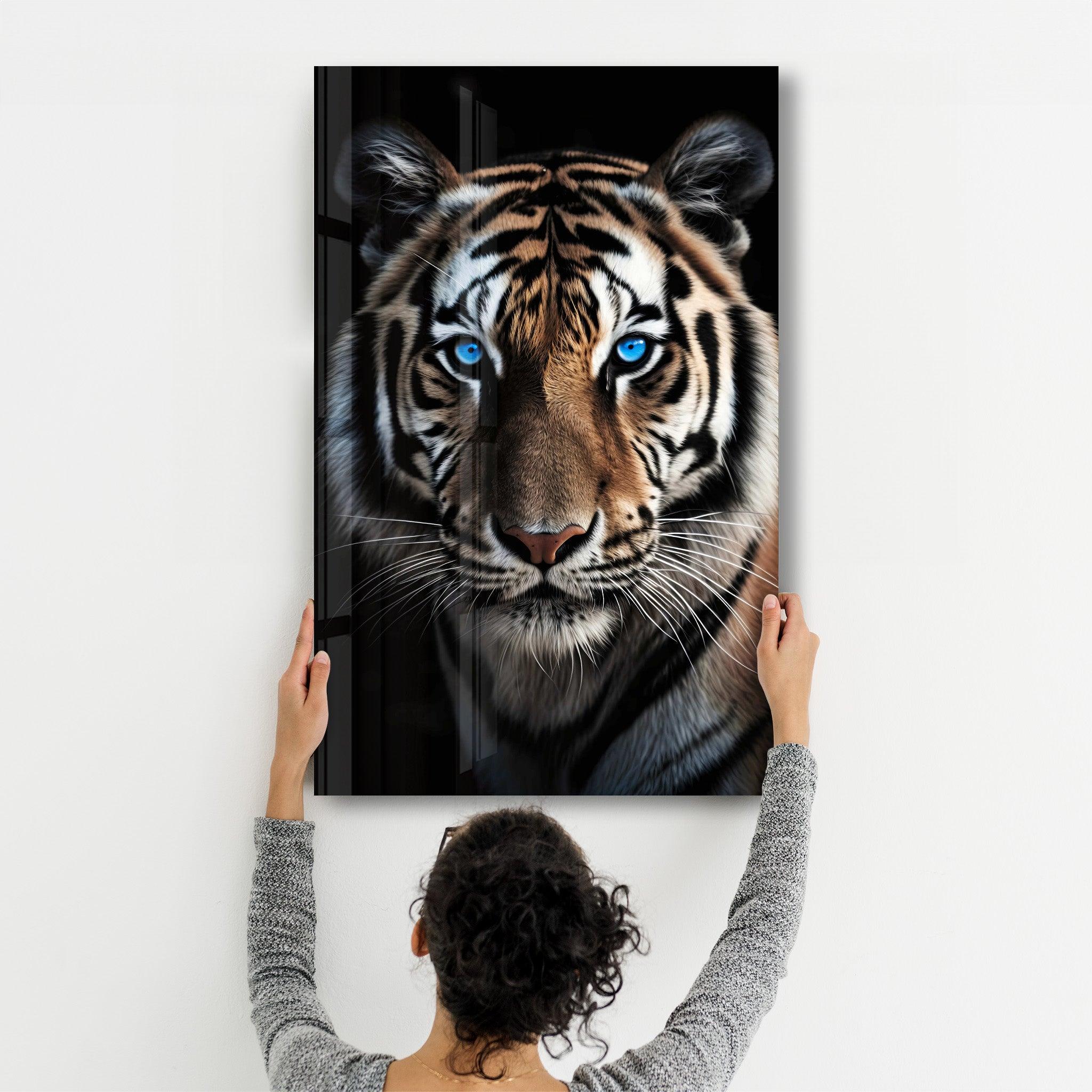 Blue Eyes - Tiger | Designers Collection Glass Wall Art - ArtDesigna Glass Printing Wall Art