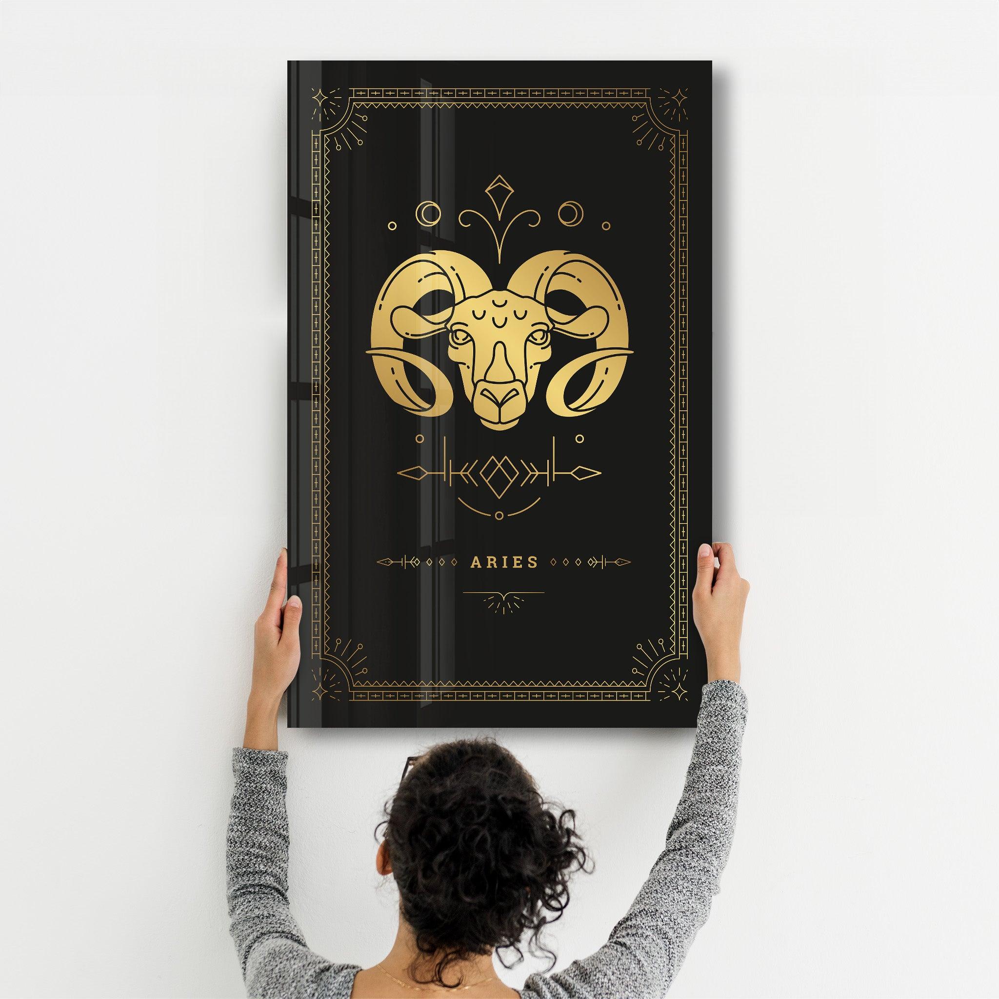 ARIES | Black Zodiac Collection Glass Wall Art - Artdesigna