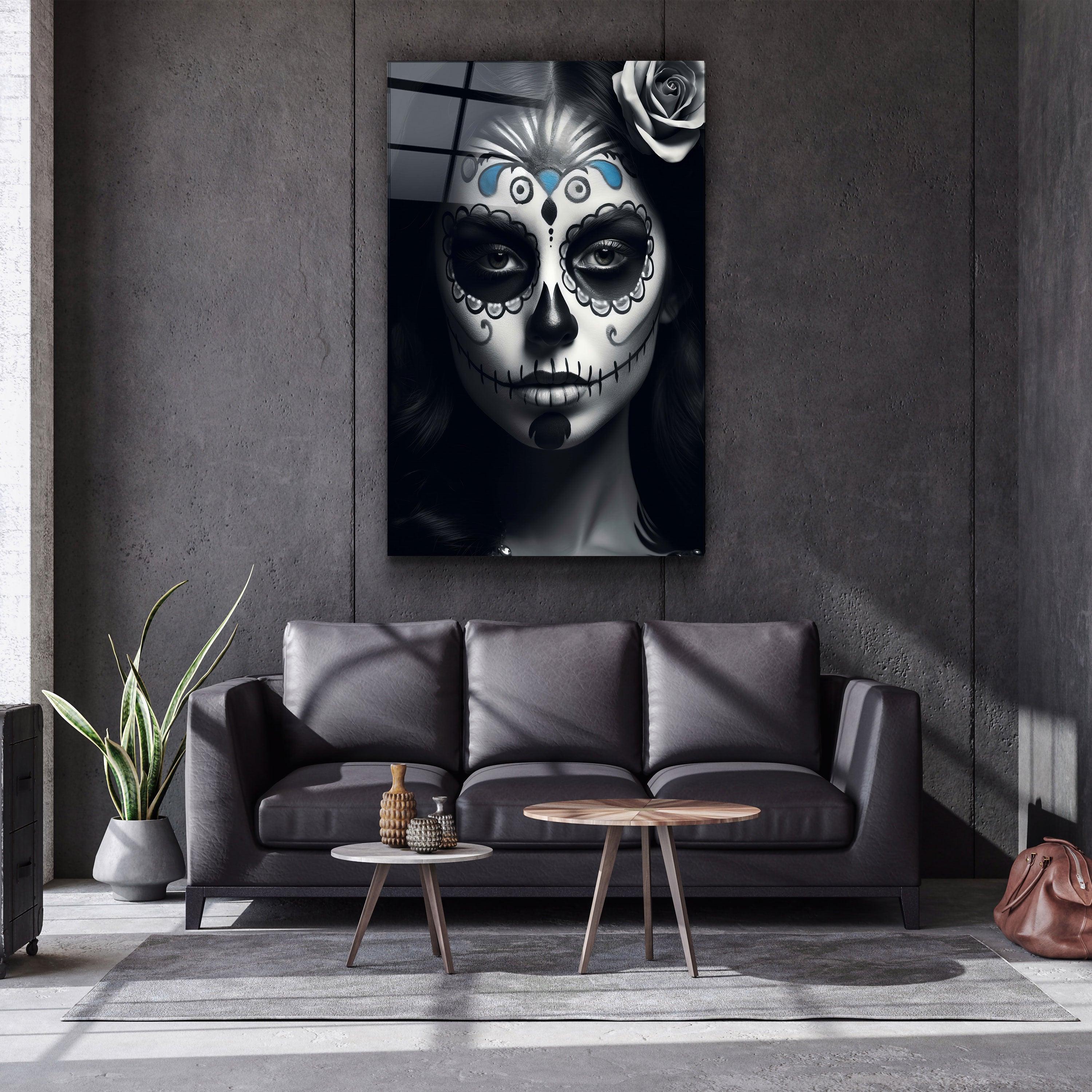 Sugar Skull Make Up | Designers Collection Glass Wall Art - ArtDesigna Glass Printing Wall Art