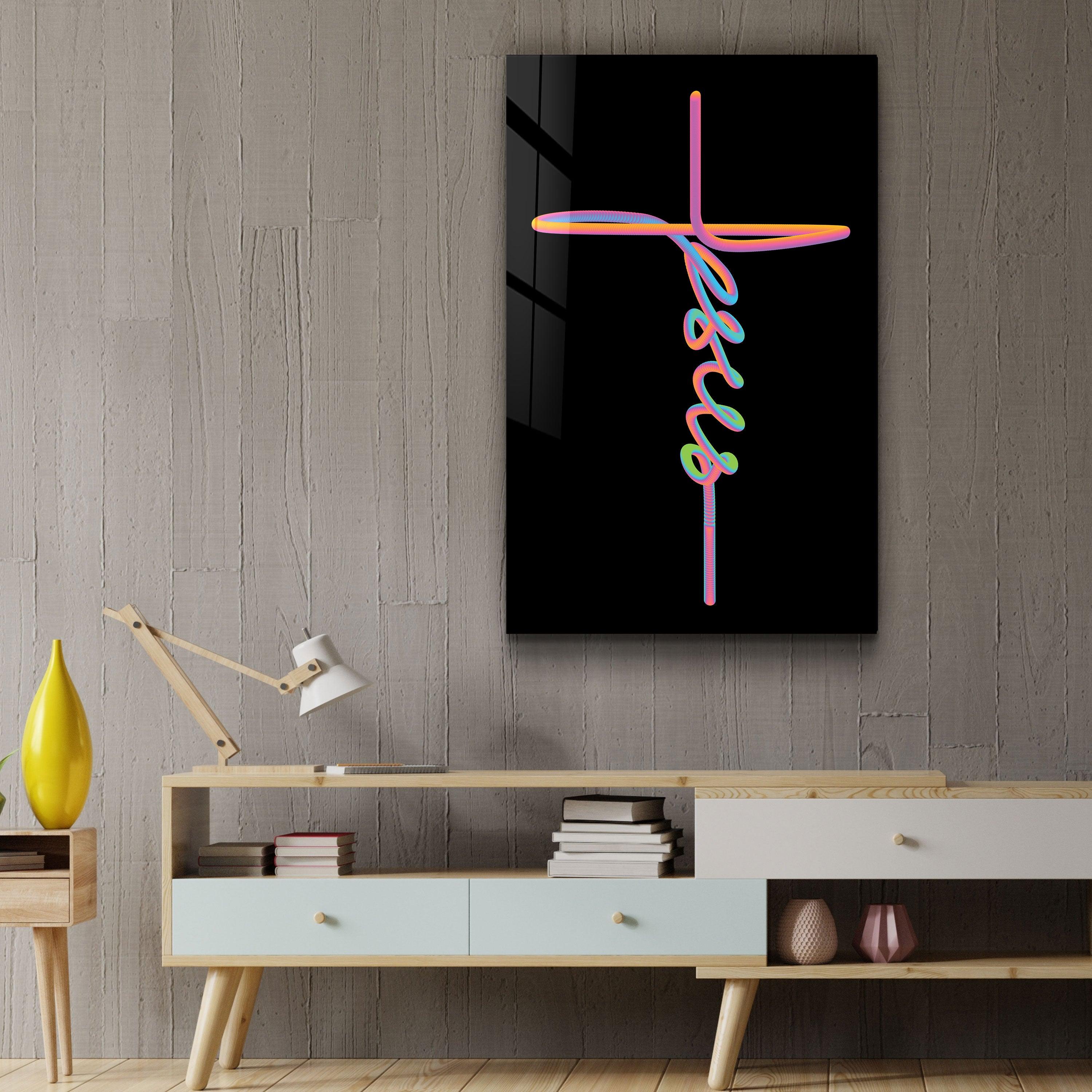 Jesus & Cross | Designers Collection Glass Wall Art - ArtDesigna Glass Printing Wall Art