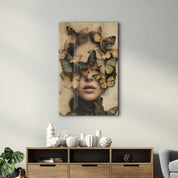 Butterflies on my Head - Glass Wall Art - Artdesigna