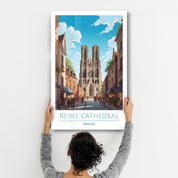 Reims Cathedral France-Travel Posters | Glass Wall Art - ArtDesigna Glass Printing Wall Art