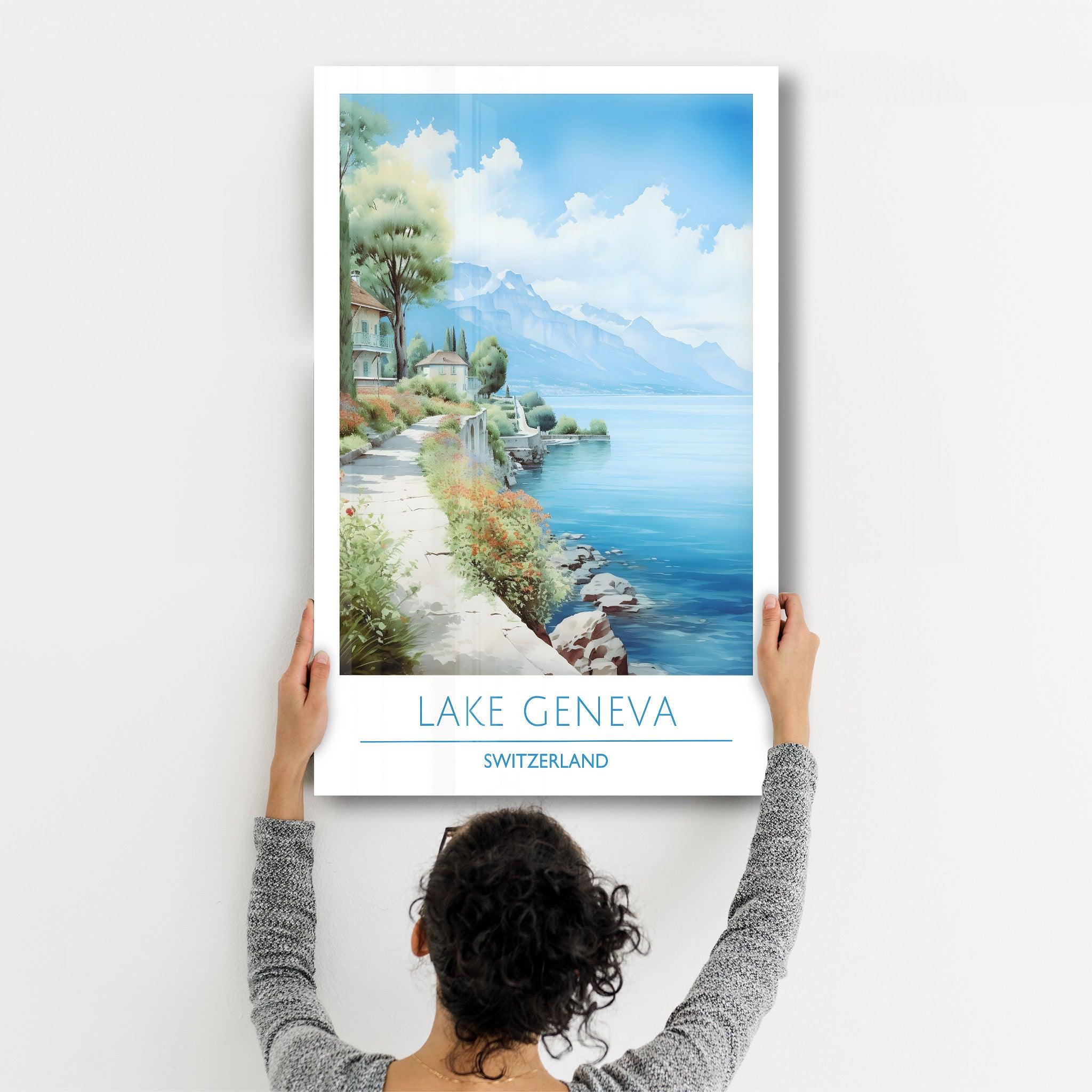 Lake Geneva Switzerland-Travel Posters | Glass Wall Art - ArtDesigna Glass Printing Wall Art