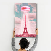 Pink Macarons and Eiffel Tower - Glass Wall Art