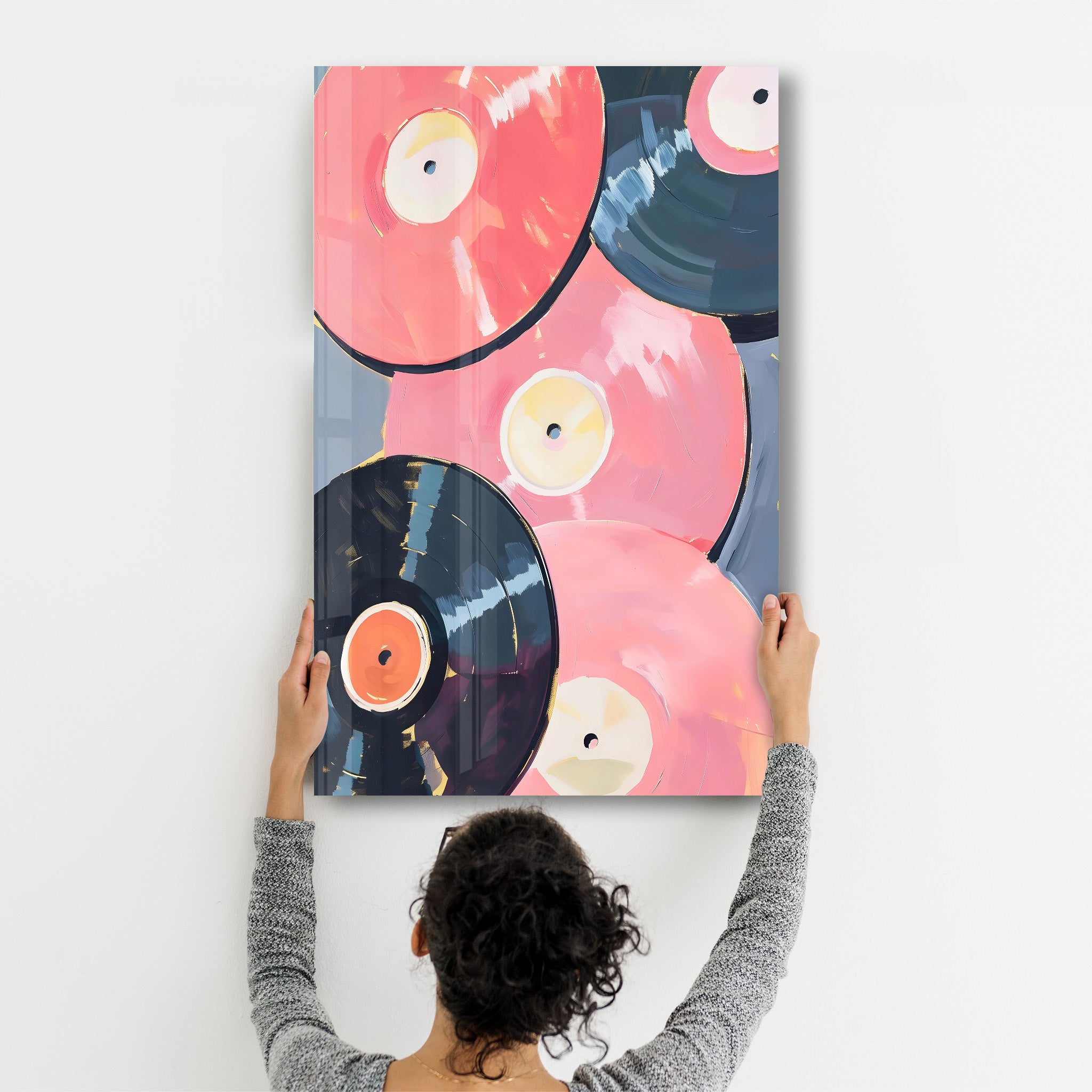 Pink Records - Glass Wall Art