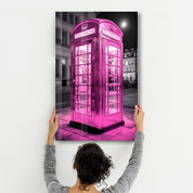 Pink Retro Telephone Booth - Glass Wall Art