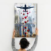 Love Bombing Banksy Style - Glass Wall Art - Artdesigna