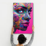 Psychedelic Floral Portrait | Glass Wall Art