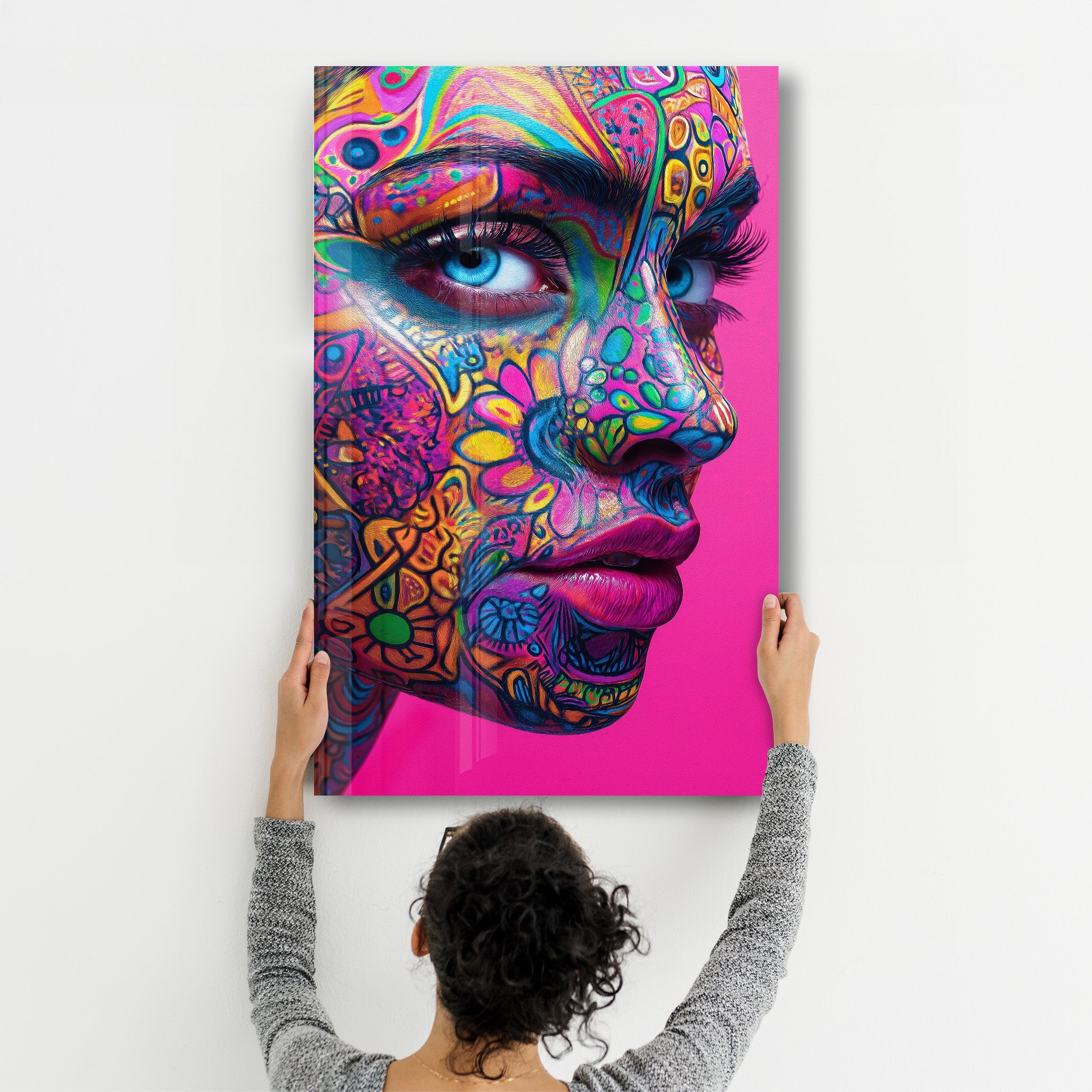 Psychedelic Floral Portrait | Glass Wall Art