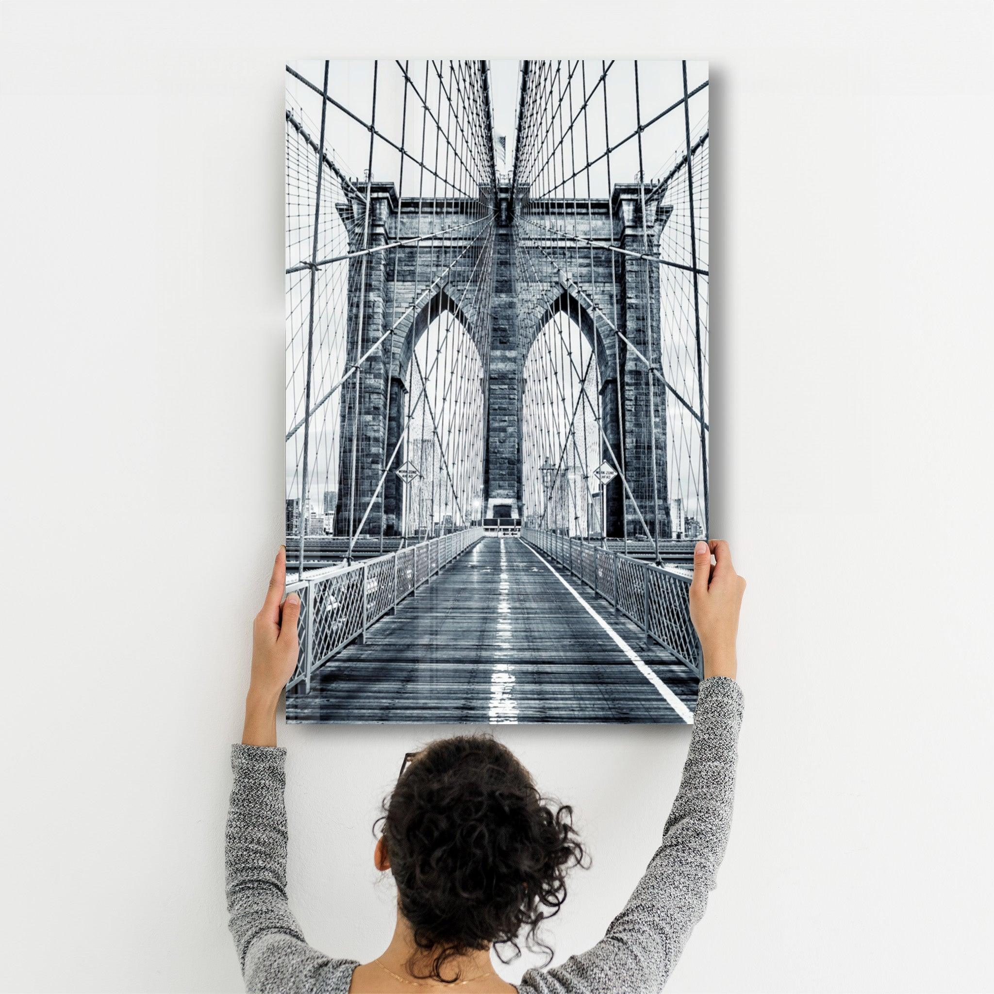 Brooklyn Bridge Retro Gray 2 | Glass Wall Art - ArtDesigna Glass Printing Wall Art