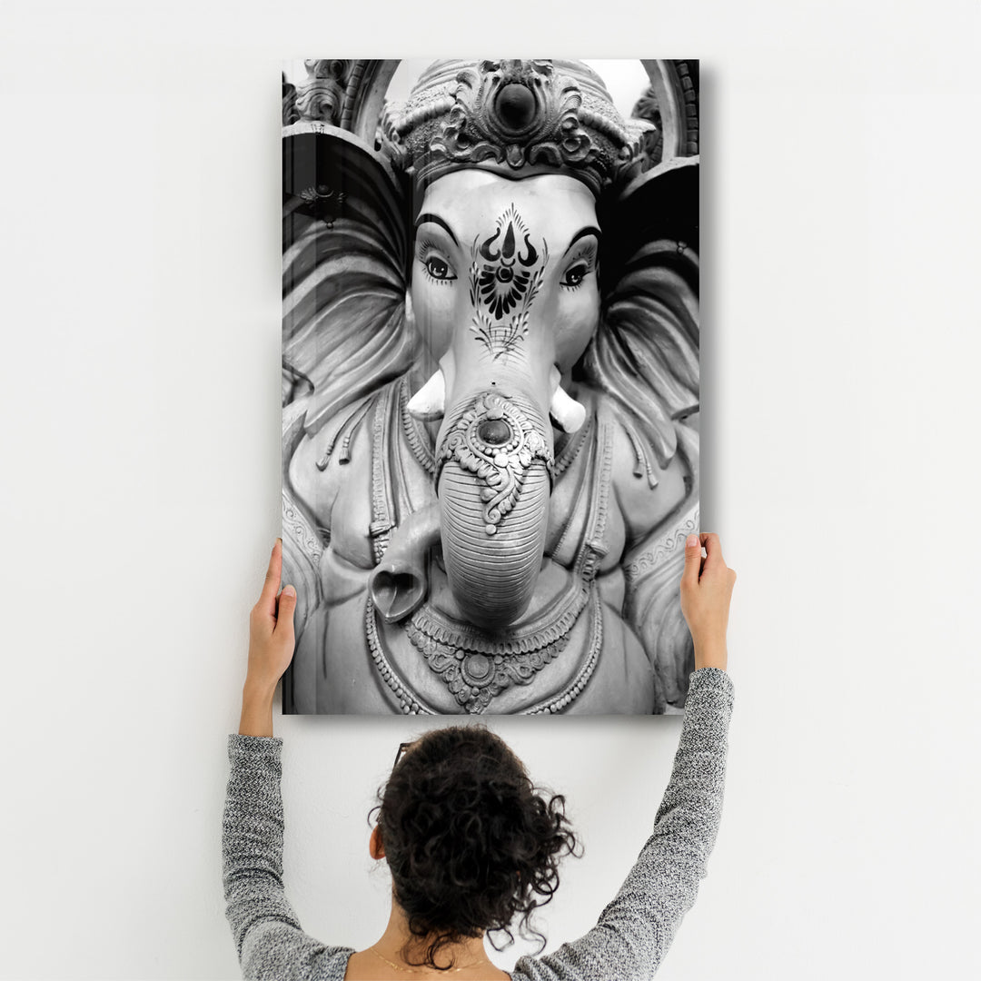 ・"Lord Ganesh B&W Sculpture"・Glass Wall Art - ArtDesigna Glass Printing Wall Art