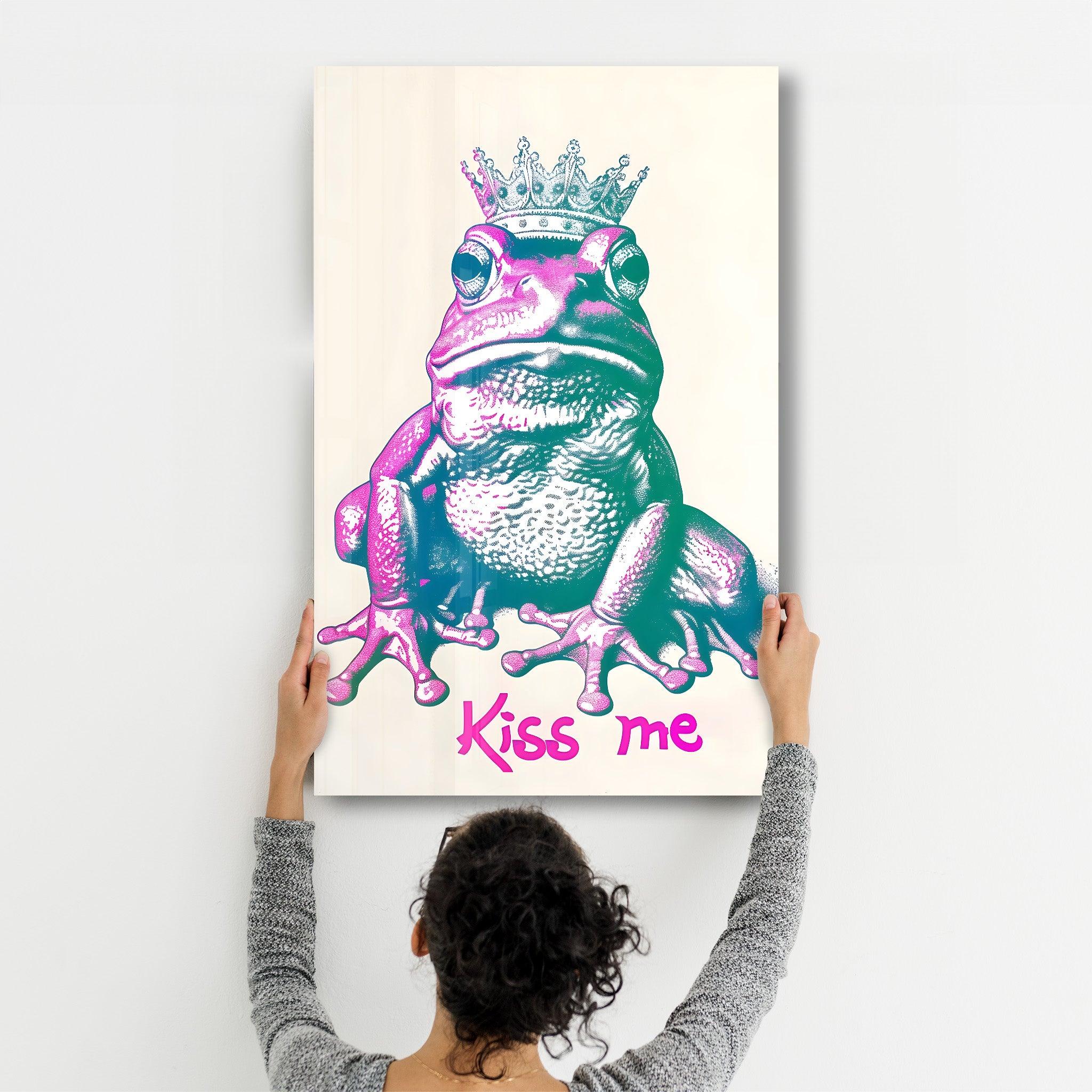Kiss Me - Frog | Designers Collection Glass Wall Art - ArtDesigna Glass Printing Wall Art