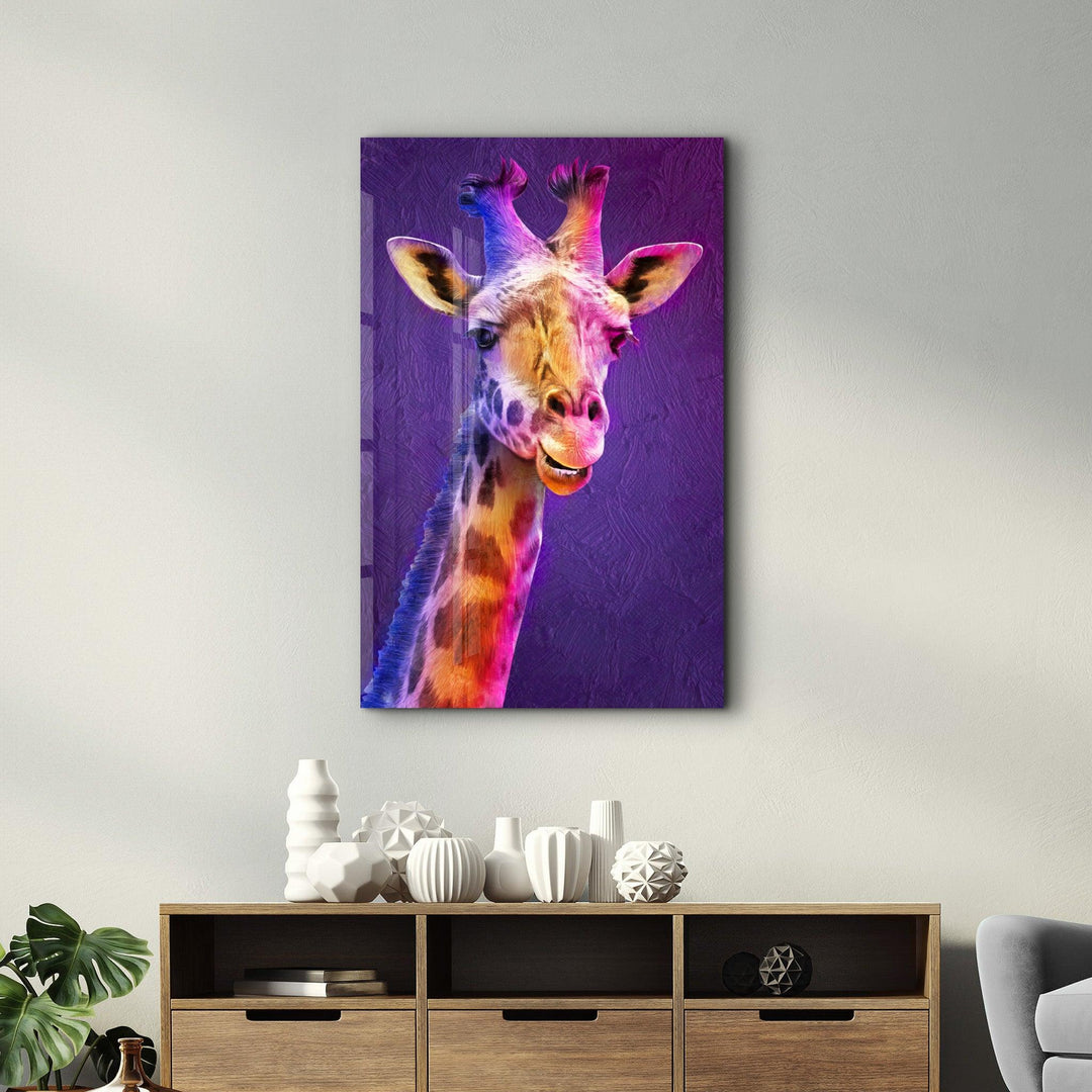 ・"Purple Giraffe"・Glass Wall Art - ArtDesigna Glass Printing Wall Art