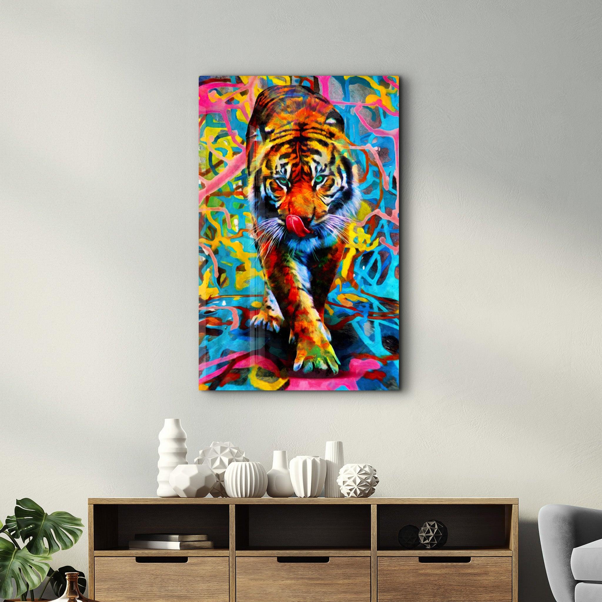 Abstract Colorful Tiger | Glass Wall Art – ArtDesigna Glass 