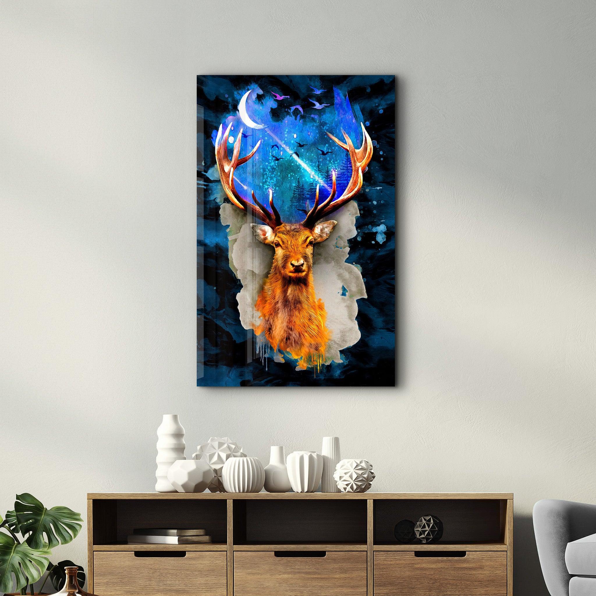 Deer & Moon | Glass Wall Art - ArtDesigna Glass Printing Wall Art