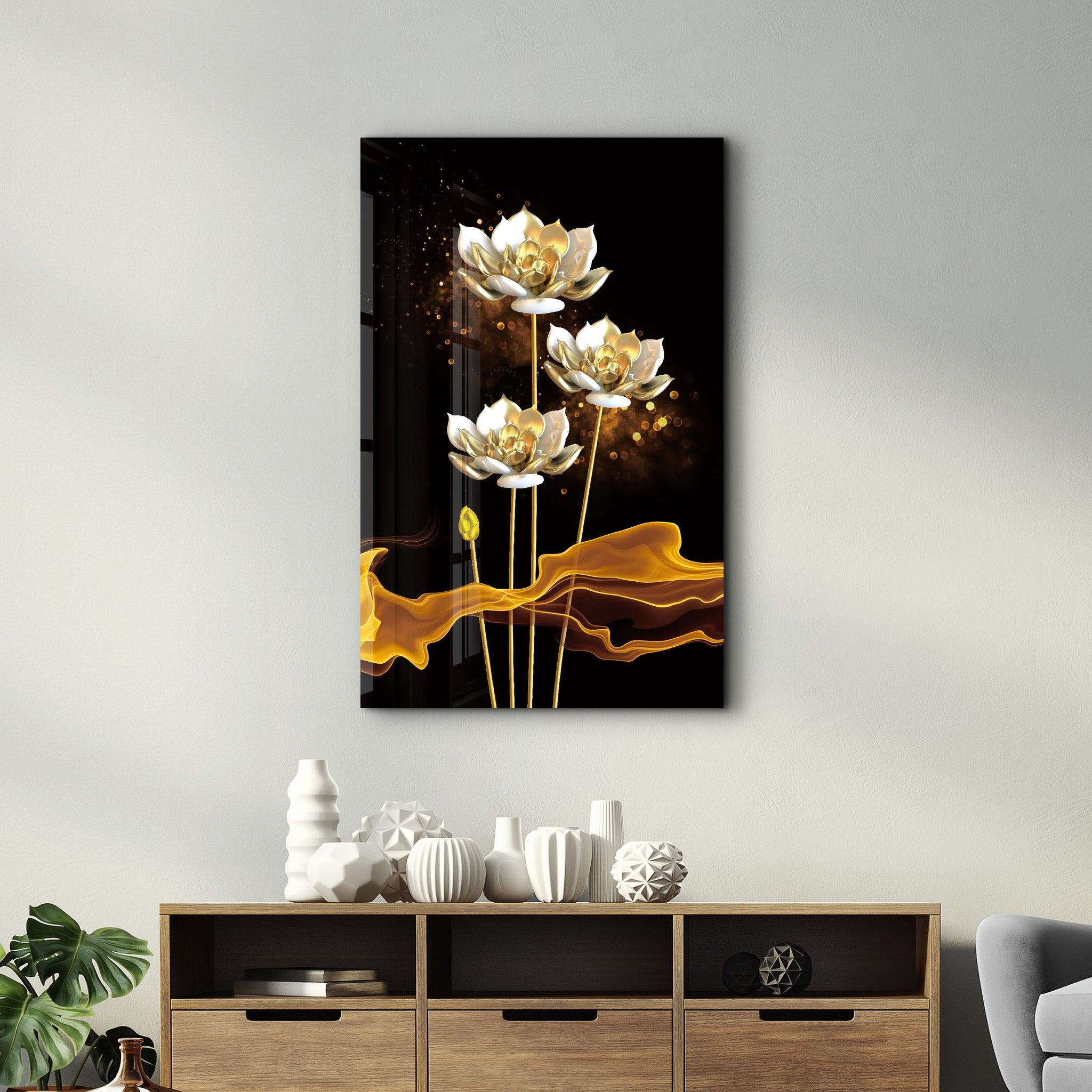 The Golden Leaf Plant | Glass Wall Art - ArtDesigna Glass Printing Wall Art