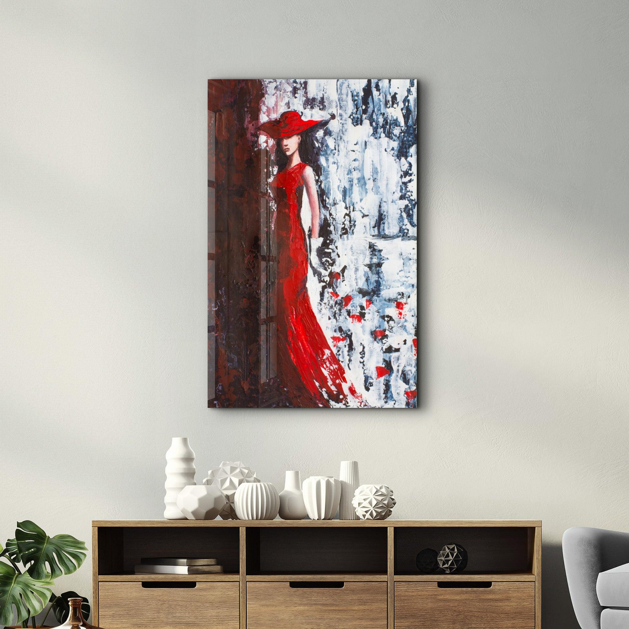 Lady in Red | Glass Wall Art - ArtDesigna Glass Printing Wall Art