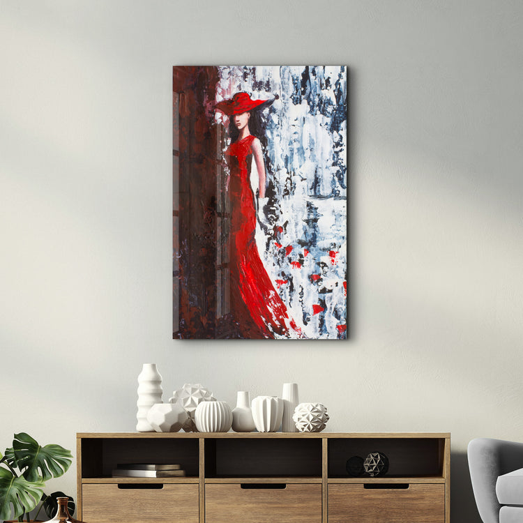 ・"Lady in Red"・Glass Wall Art - ArtDesigna Glass Printing Wall Art