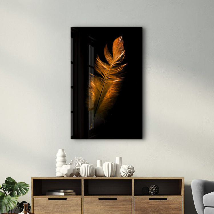 ・"Orange Feather"・Glass Wall Art - ArtDesigna Glass Printing Wall Art