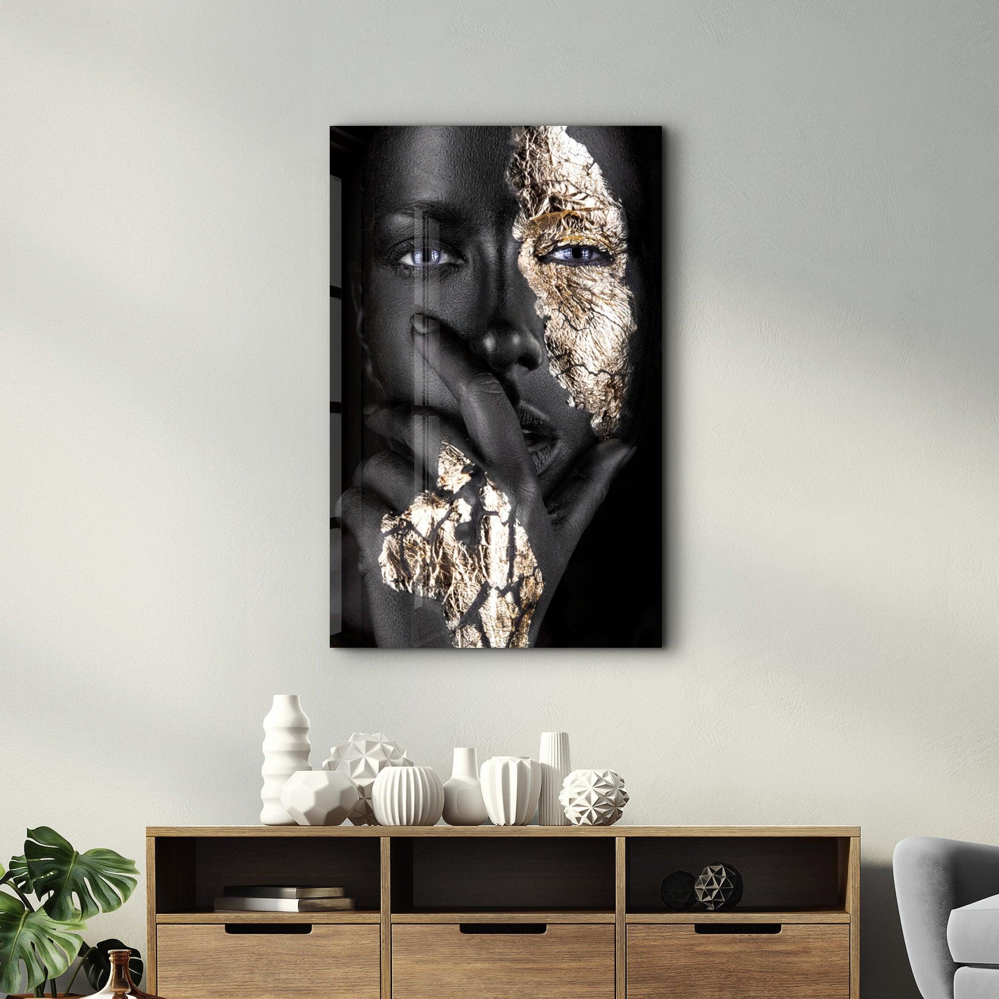 Covering Face Woman Portrait | Glass Wall Art - Artdesigna