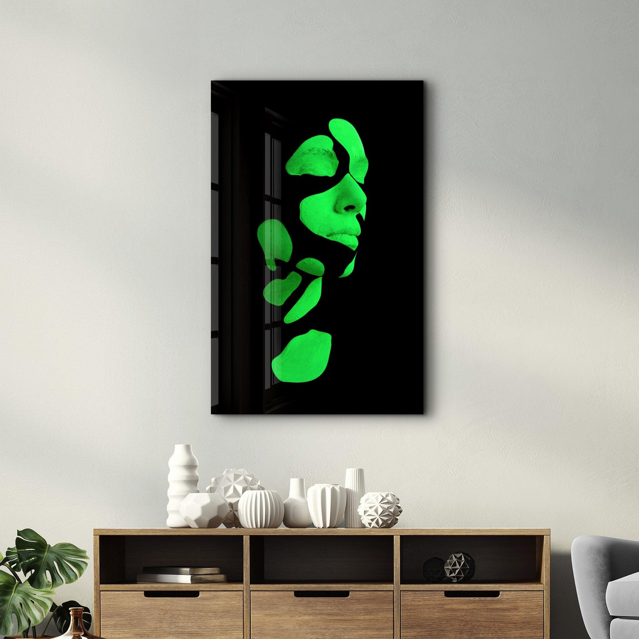 Mysterious Green Face | Glass Wall Art - ArtDesigna Glass Printing Wall Art