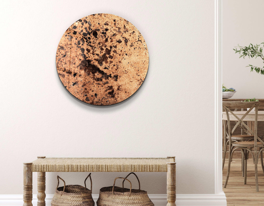 ・"Stone with Crystals - Brown"・Rounded Glass Wall Art - ArtDesigna Glass Printing Wall Art