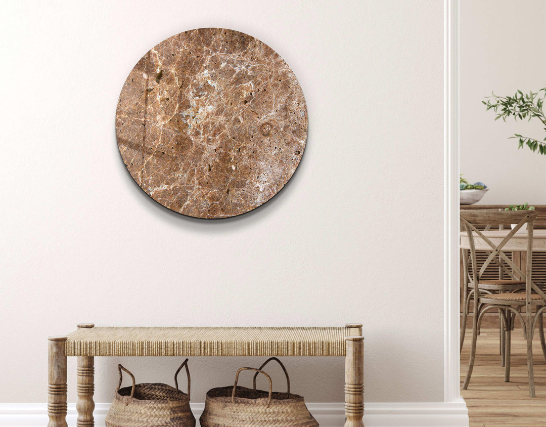 ・"Marble Stone - Brown"・Rounded Glass Wall Art - ArtDesigna Glass Printing Wall Art