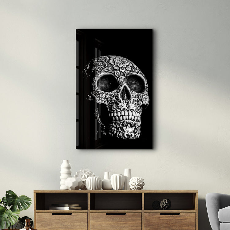 Grey Skull Glass Wall Art - ArtDesigna Glass Printing Wall Art