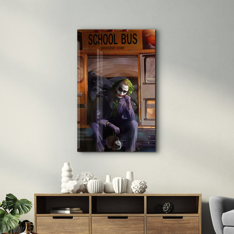 ・"School Bus - Joker"・Designer's Collection Glass Wall Art - ArtDesigna Glass Printing Wall Art