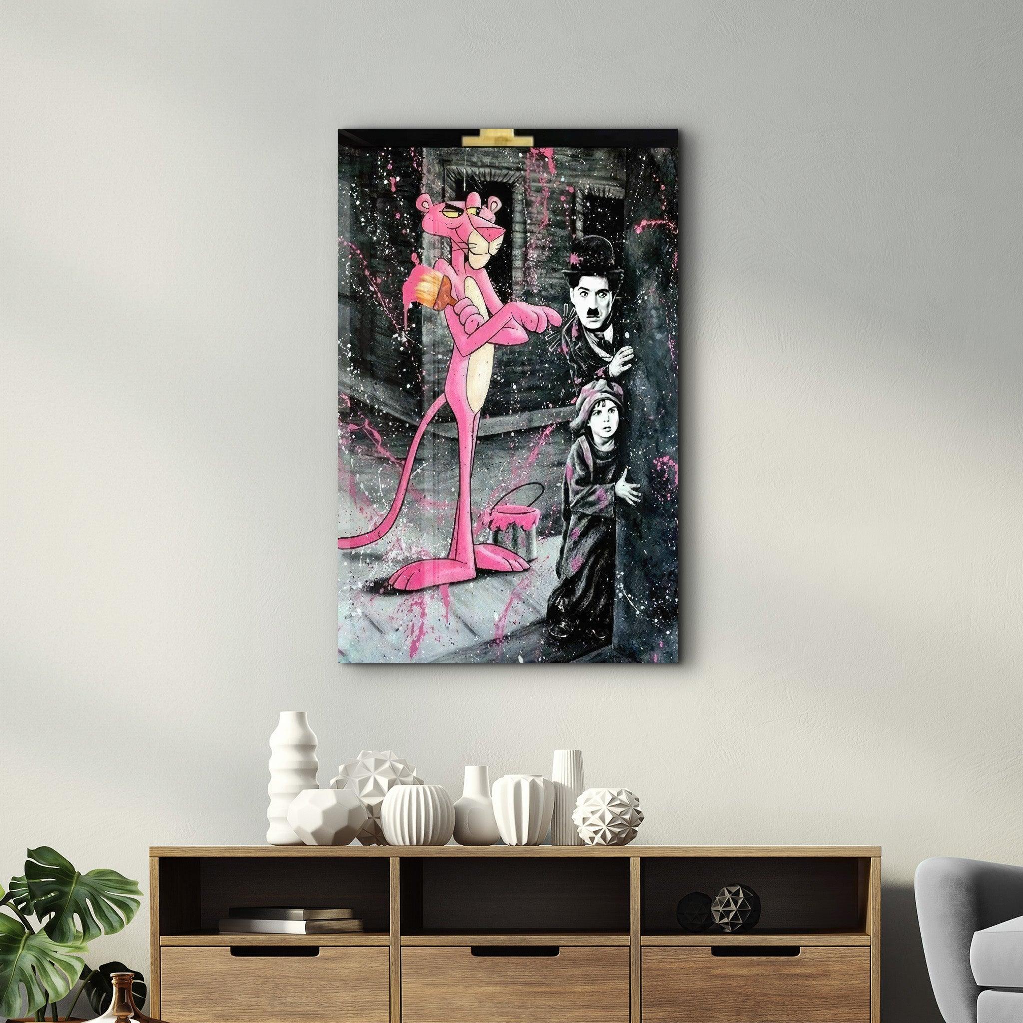 Pink Panther & Charlie | Designer's Collection Glass Wall Art - ArtDesigna Glass Printing Wall Art