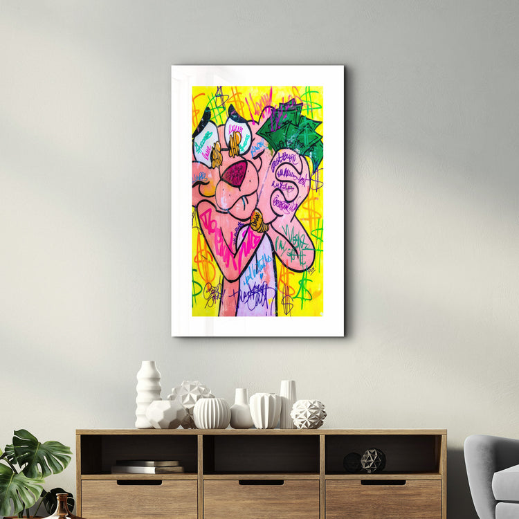 ・"Pink Panther - Retro Painting"・Contemporary Collection Glass Wall Art - ArtDesigna Glass Printing Wall Art