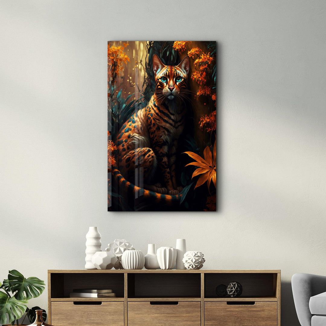 ・"Forest Cat"・Secret World Collection Glass Wall Art - ArtDesigna Glass Printing Wall Art