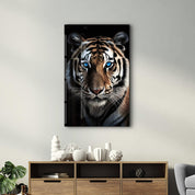 Blue Eyes - Tiger | Designers Collection Glass Wall Art - ArtDesigna Glass Printing Wall Art