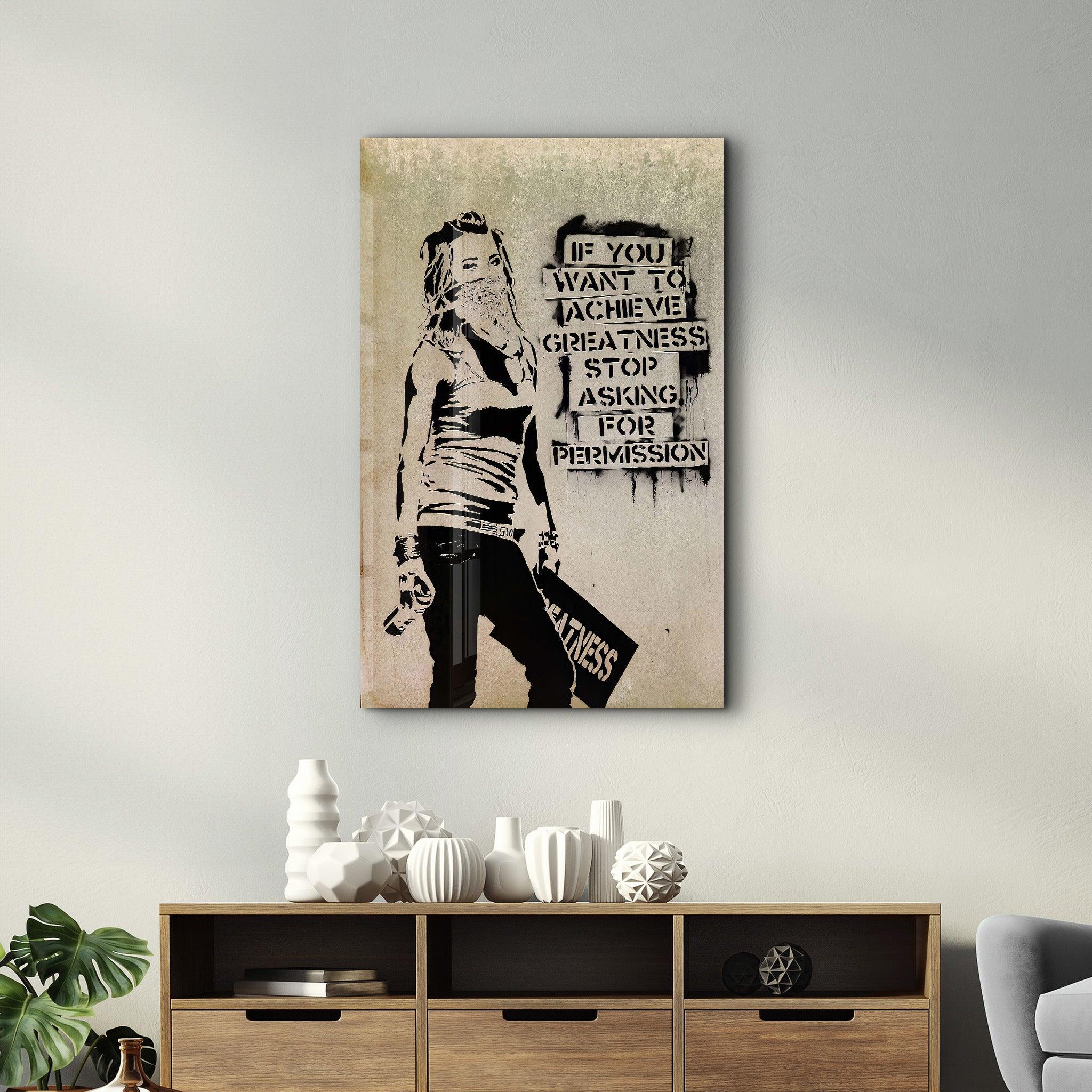 Banksy - Greatness | Glass Wall Art - Artdesigna