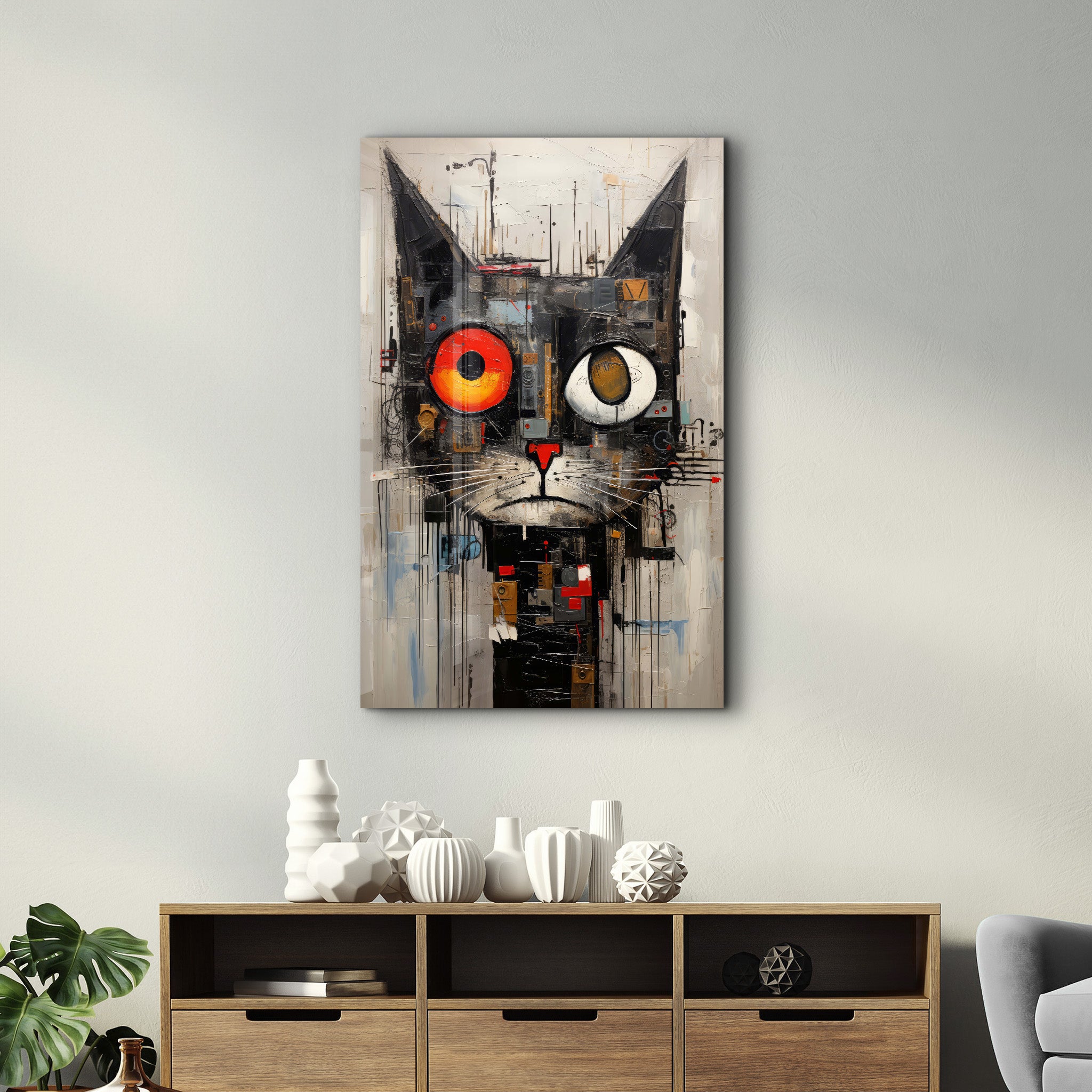 Abstract Cat・Designers Collection Glass Wall Art