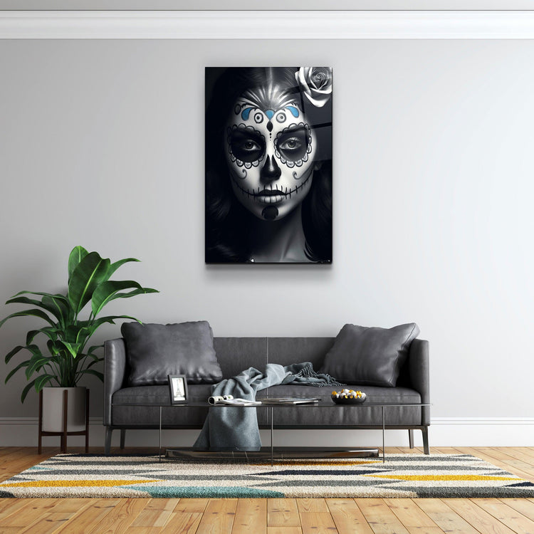 Sugar Skull Make Up | Designers Collection Glass Wall Art - ArtDesigna Glass Printing Wall Art