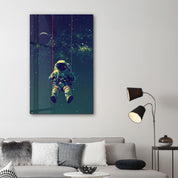 Astronaut on Swing - Designers Collection Glass Wall Art - ArtDesigna Glass Printing Wall Art