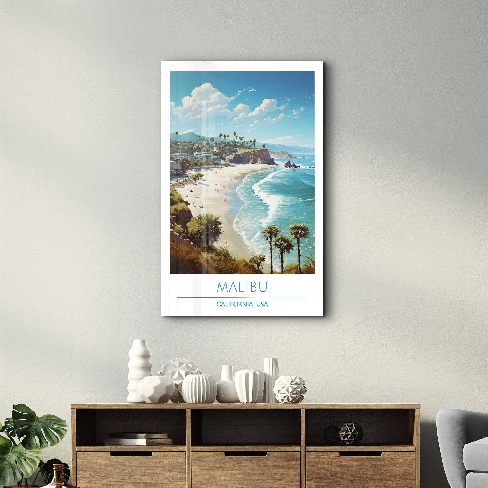 Malibu-California USA-Travel Posters | Glass Wall Art - ArtDesigna Glass Printing Wall Art