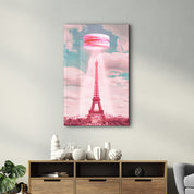 Pink Macarons and Eiffel Tower - Glass Wall Art - Artdesigna