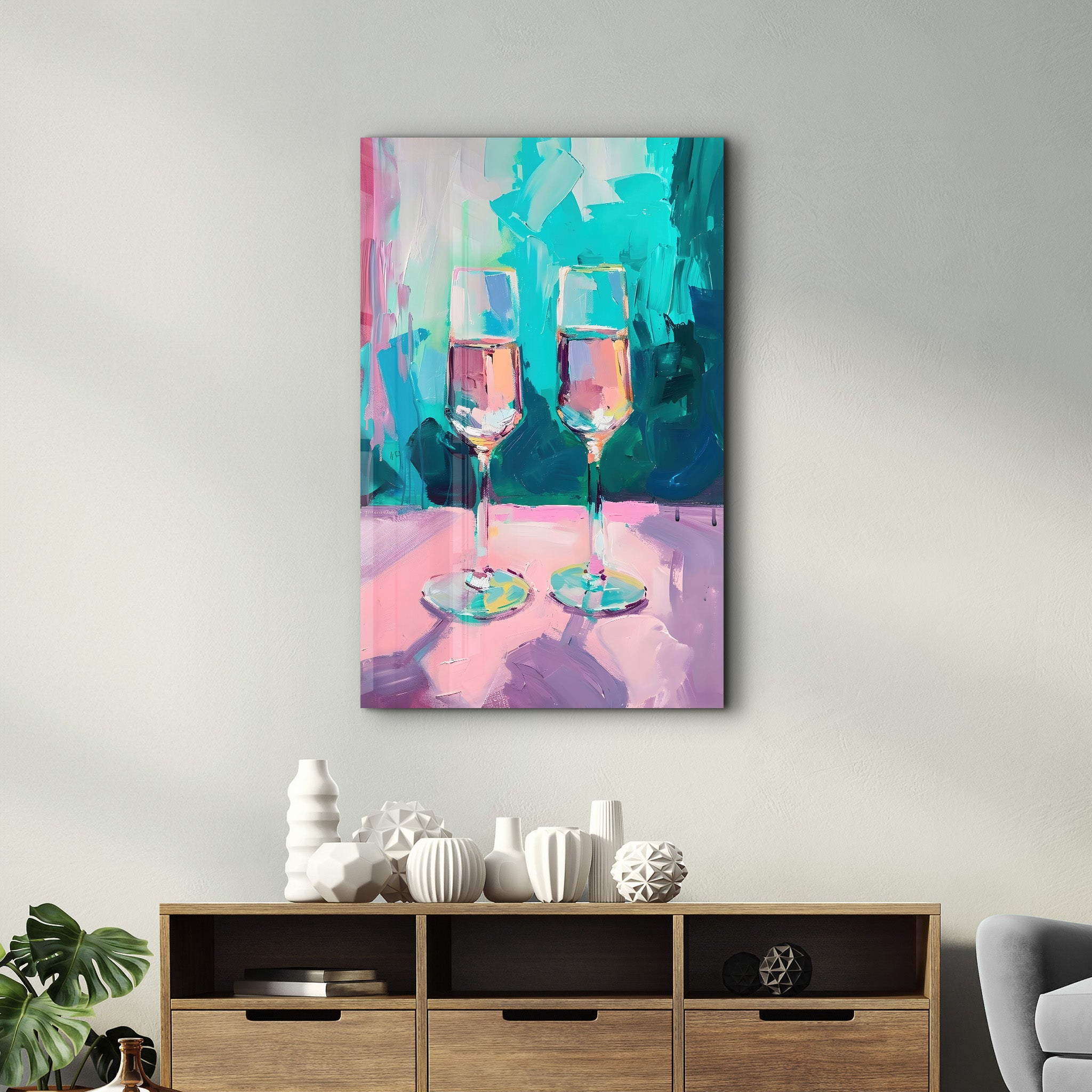 Pink Blush Glasses - Glass Wall Art