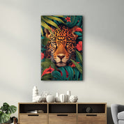 Leopard and Tropical Flowers - Glass Wall Art