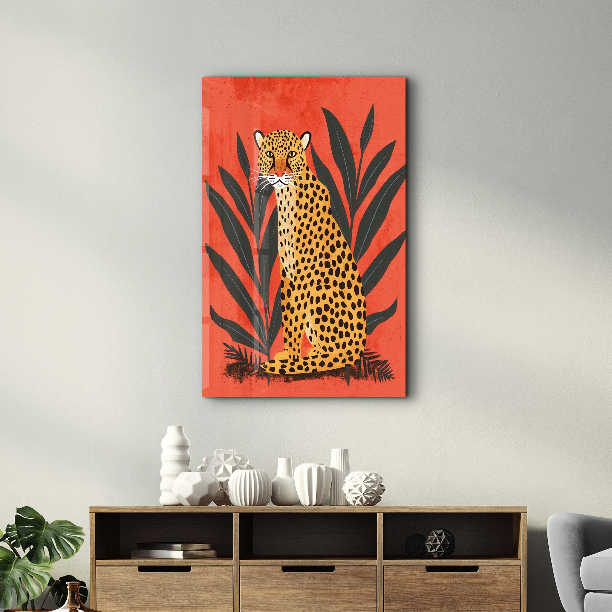 Leopard Retro - Glass Wall Art