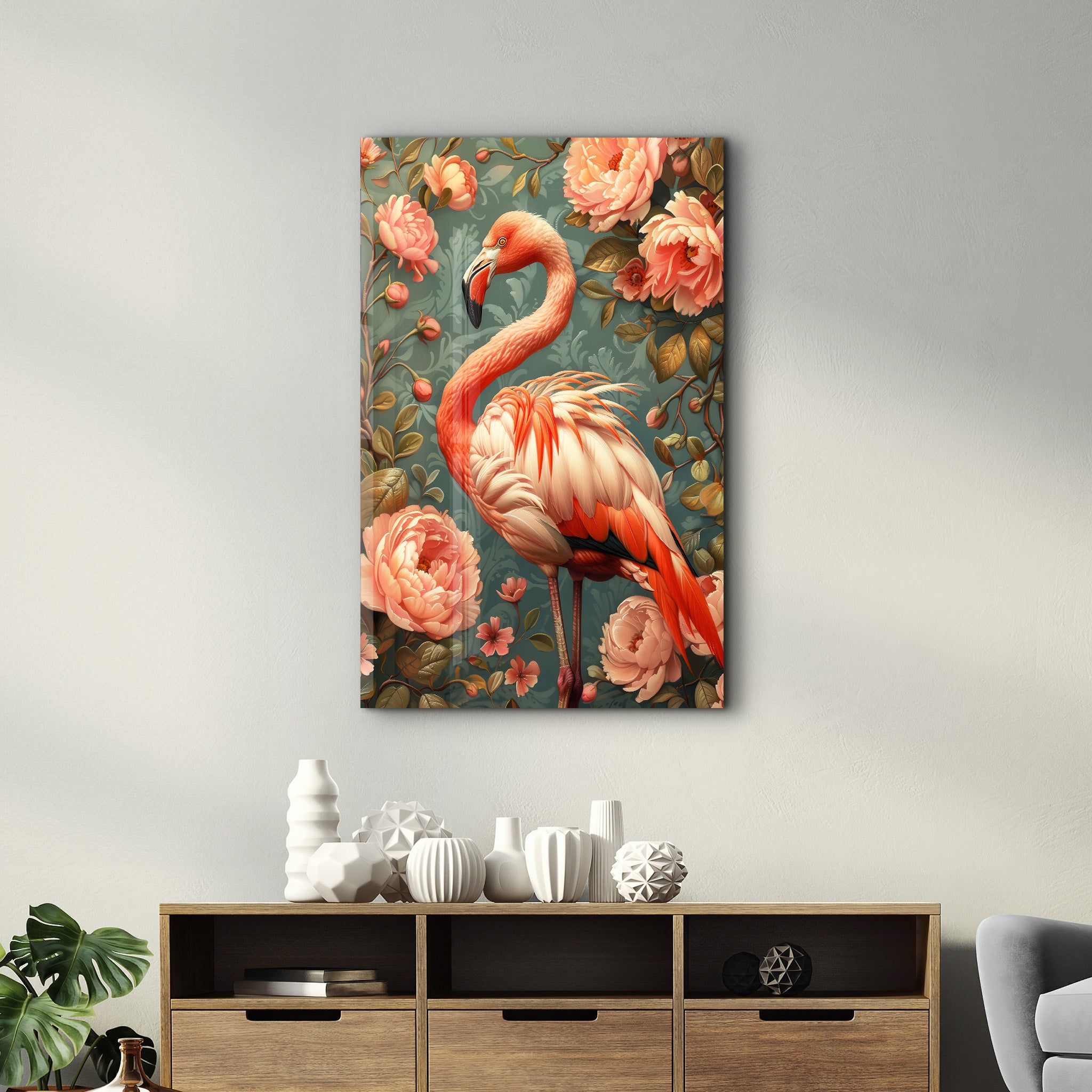 Beautiful Flamingo Pastel Tones - Glass Wall Art