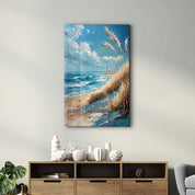 Lighthouse and Beach Oil Painting - Glass Wall Art