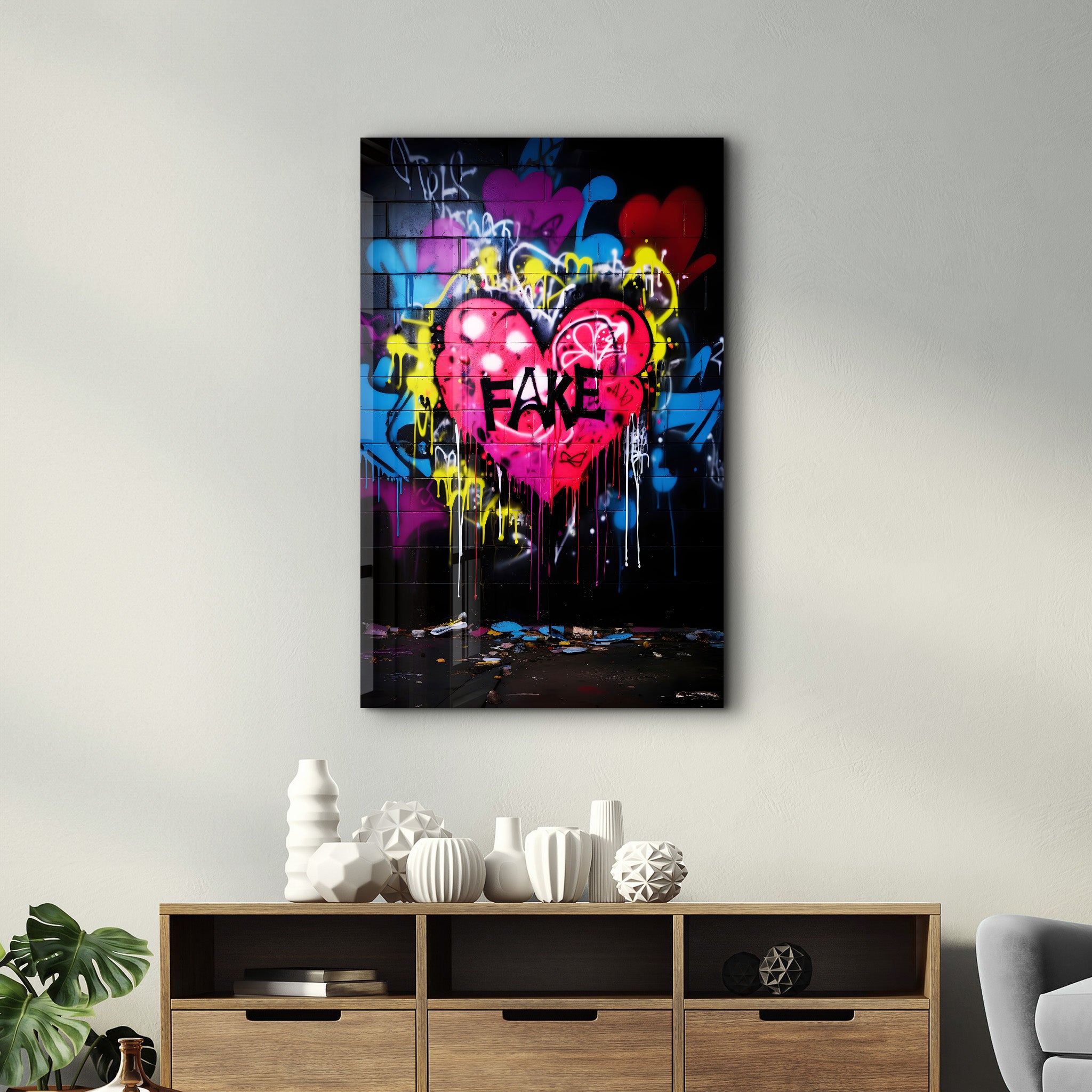 Fake Love Graffiti - Glass Wall Art - Artdesigna