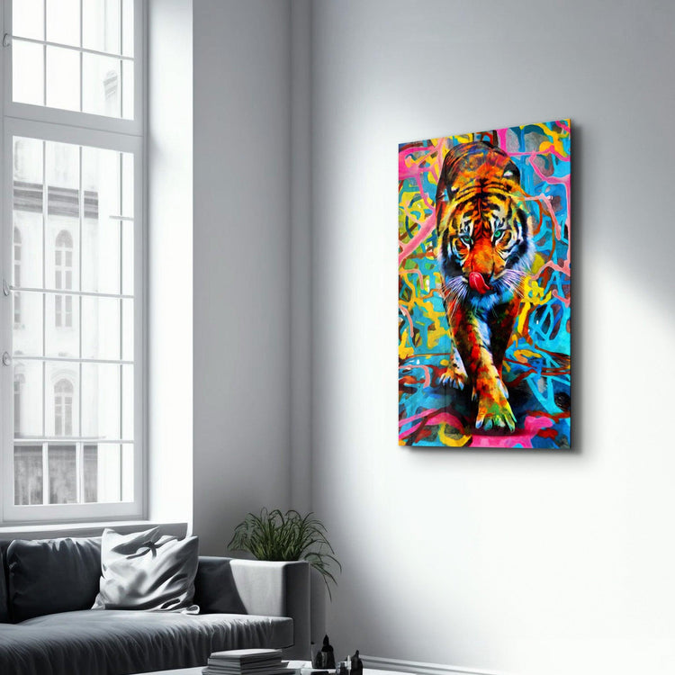 ・"Abstract Colorful Tiger"・Glass Wall Art - ArtDesigna Glass Printing Wall Art
