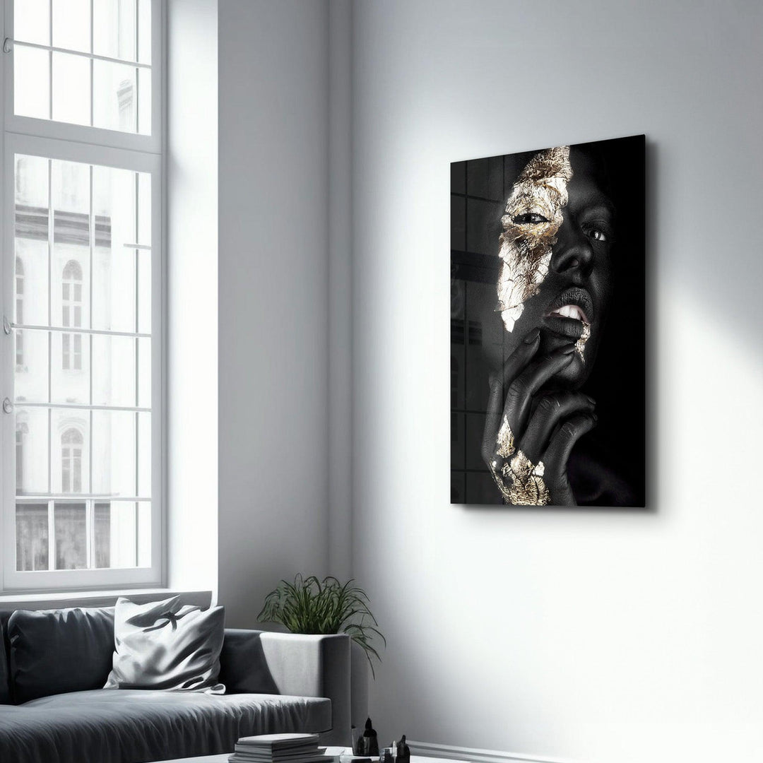 ・"Golden Face Woman Portrait"・Glass Wall Art - ArtDesigna Glass Printing Wall Art