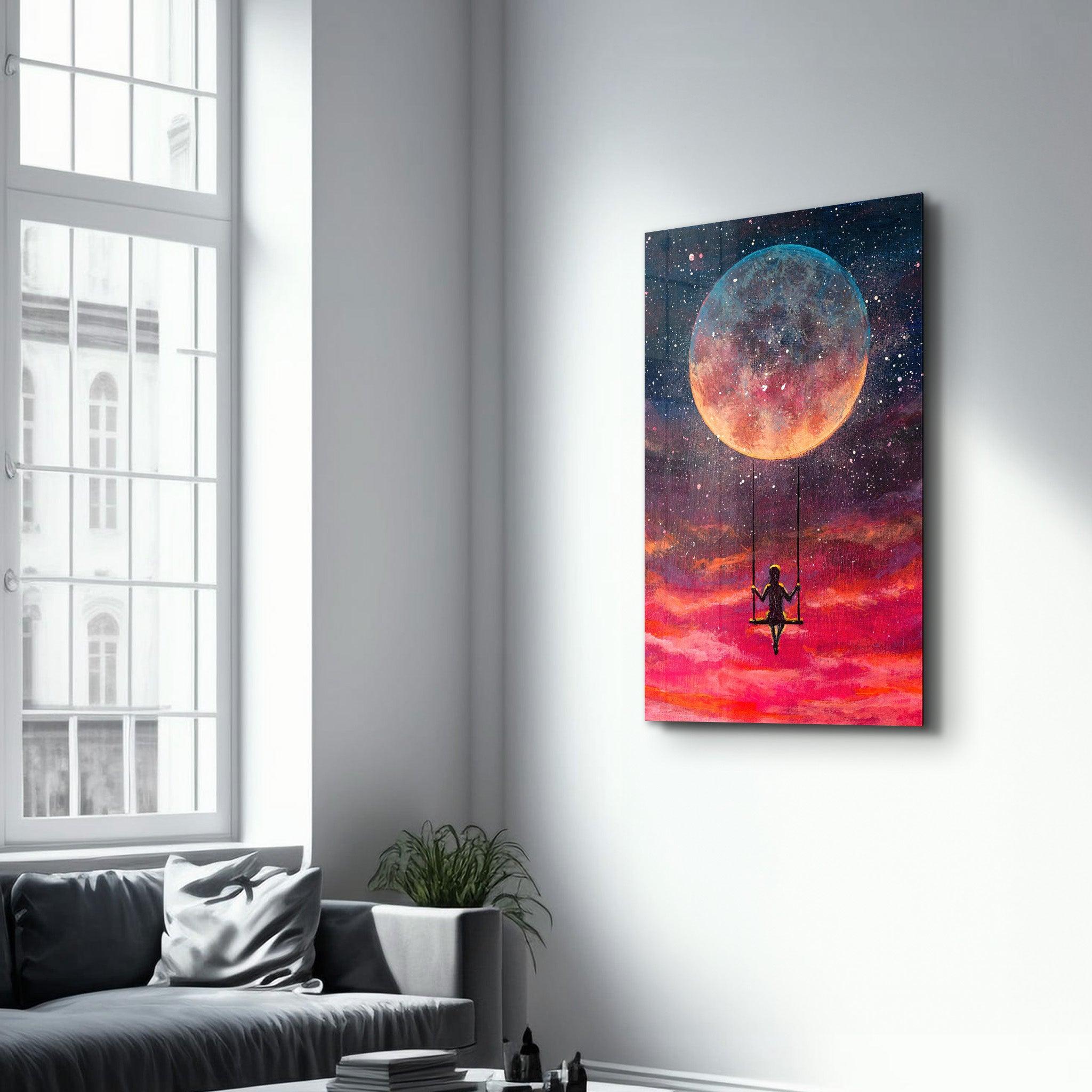 Black and good White Moon Splash Glass Art Wall Decor | UV-Printed Photo Glass